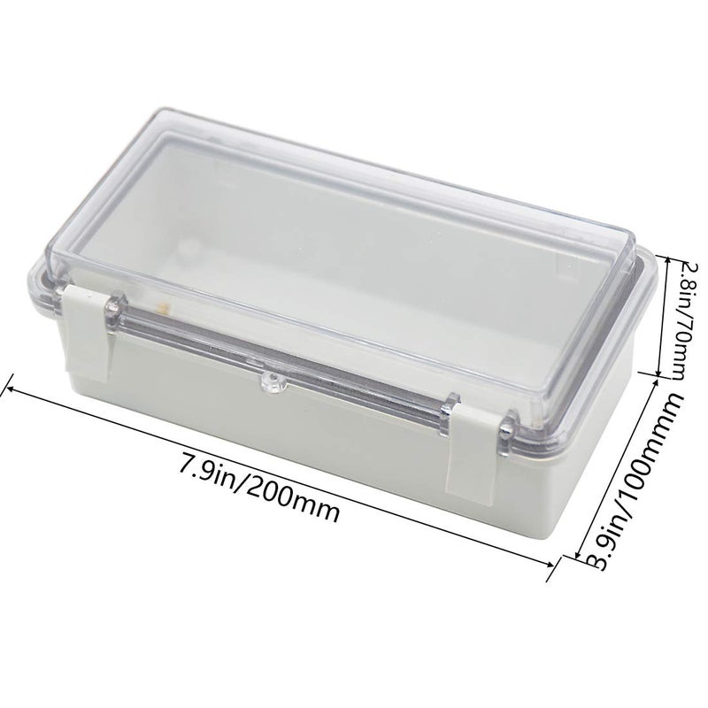 Zulkit Junction Box ABS Plastic Dustproof Waterproof IP65 Electrical Boxes Hinged Shell Outdoor Universal Project Enclosure Clear Cover with 2 Cable Glands 7.9 x 3.9 x 2.8 inch (200x100x70mm) - Image 2